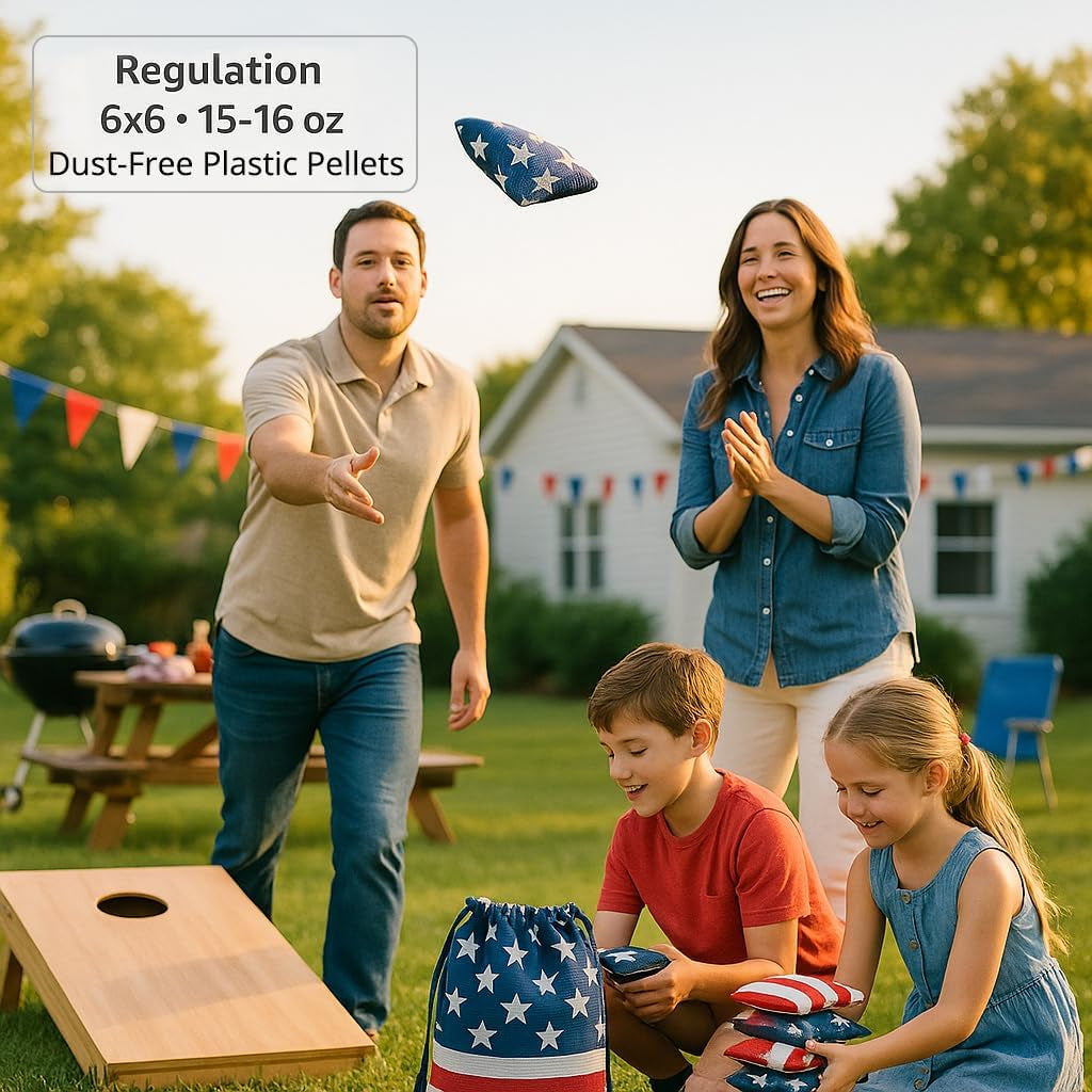 Regulation Cornhole Bean Bags: Professional American Flag Patriotic Outdoor Backyard Toss Game Set 8 Star and Stripes Family 25–44 Year Old