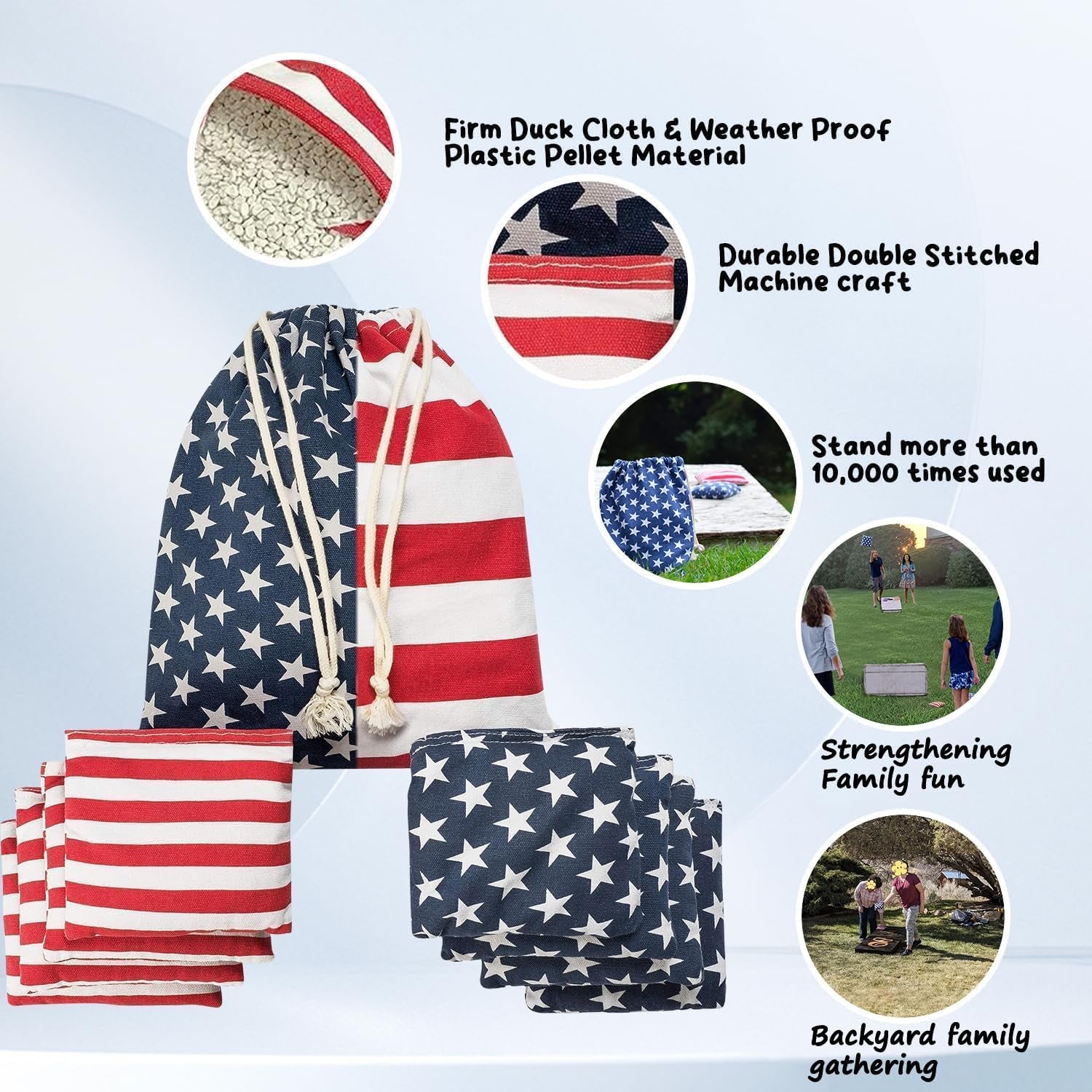 Regulation Cornhole Bean Bags: Professional American Flag Patriotic Outdoor Backyard Toss Game Set 8 Star and Stripes Family 25–44 Year Old