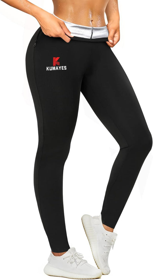 Sauna Leggings for Women Sweat Pants Compression High Waist Slimming Hot Thermo Workout Training Capri Body Shaper (Black, Medium)