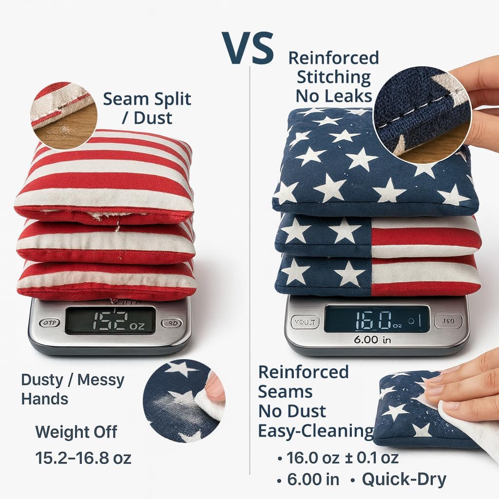 Regulation Cornhole Bean Bags: Professional American Flag Patriotic Outdoor Backyard Toss Game Set 8 Star and Stripes Family 25–44 Year Old