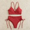 Cikini-V-Neck Split Bikini Set for Women, Sexy Swimsuit, Lace Up, Triangular Bikinis, Solid Color, Beach Swimwear, Bathing Suit