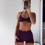 Summer Seamless Yoga Set for Women, Halter Neck Thin Strap Backless Sports Bra, High Waist Butt-Lifting Fitness Shorts