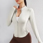 New Fitness Activewear Stand Up Collar Full Zipper Workout Tops Gym Long Sleeve Thumb Hole Yoga Jacket